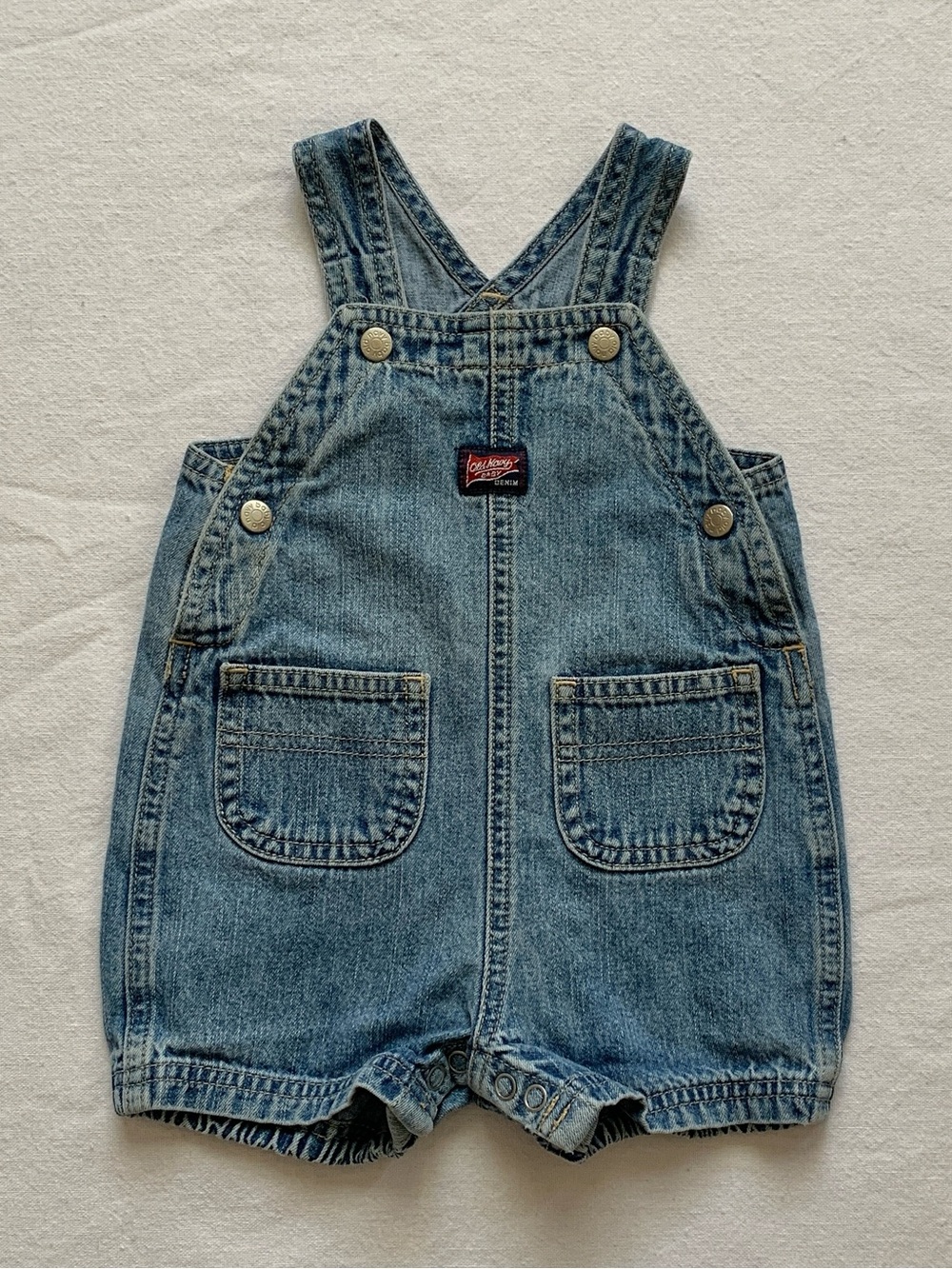 2001 Old Navy Vintage Blue Jean Denim Overalls Shortalls Bubble Romper 3-6M